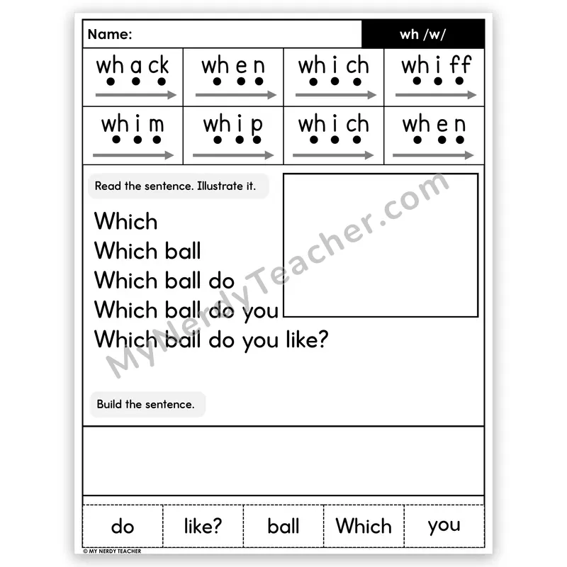WH Digraph Sentence Pyramid — Decodable Fluency Worksheet (Set 1)