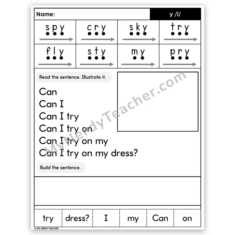 Y as Long I Sentence Pyramid — Decodable Fluency Worksheet (Set 4)