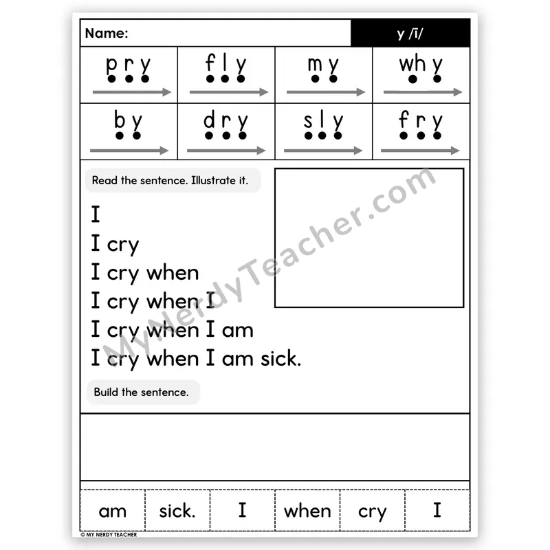 Y as Long I Sentence Pyramid — Decodable Fluency Worksheet (Set 3)