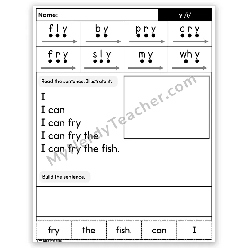 Y as Long I Sentence Pyramid — Decodable Fluency Worksheet (Set 1)