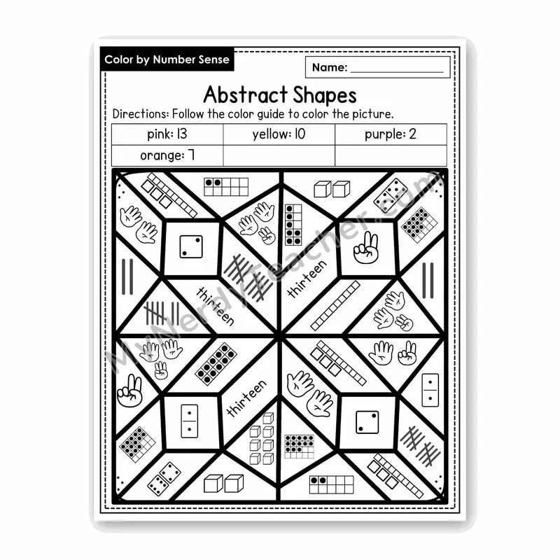 Abstract Shapes Color by Number Sense — Numbers to 20 Worksheet (Set 5)