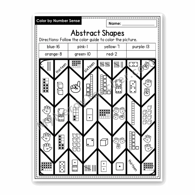 Abstract Shapes Color by Number Sense — Numbers to 20 Worksheet (Set 3)