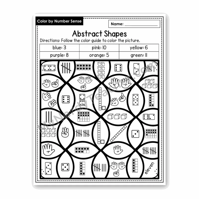 Abstract Shapes Color by Number Sense — Numbers to 20 Worksheet (Set 4)