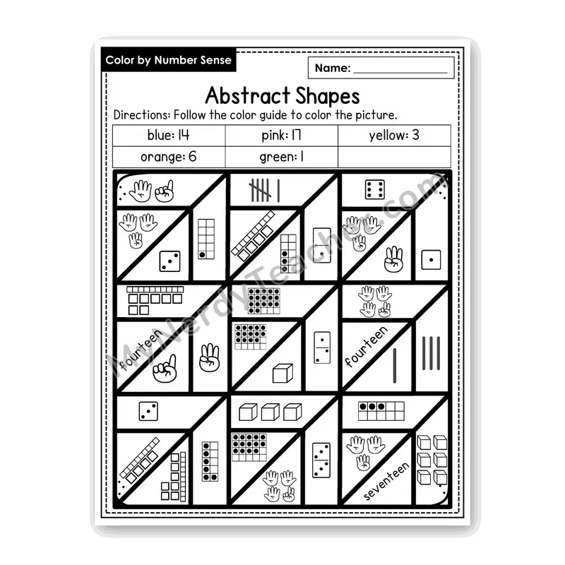 Abstract Shapes Color by Number Sense — Numbers to 20 Worksheet (Set 7)
