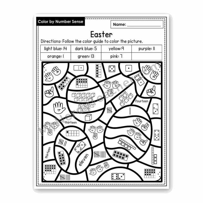 Easter Color by Number Sense — Numbers to 20 Worksheet (Set 3)