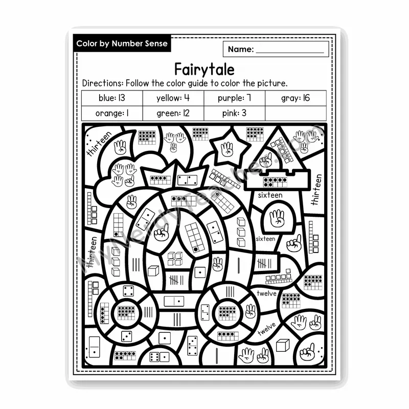 Fairytale Color by Number Sense — Numbers to 20 Worksheet (Set 4)