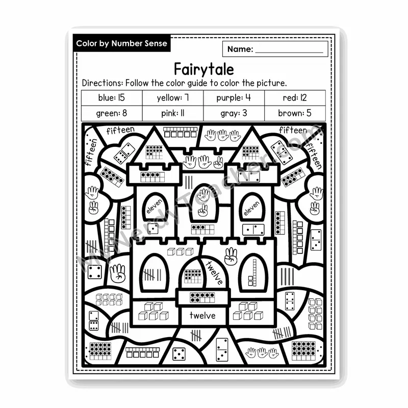 Fairytale Color by Number Sense — Numbers to 20 Worksheet (Set 6)