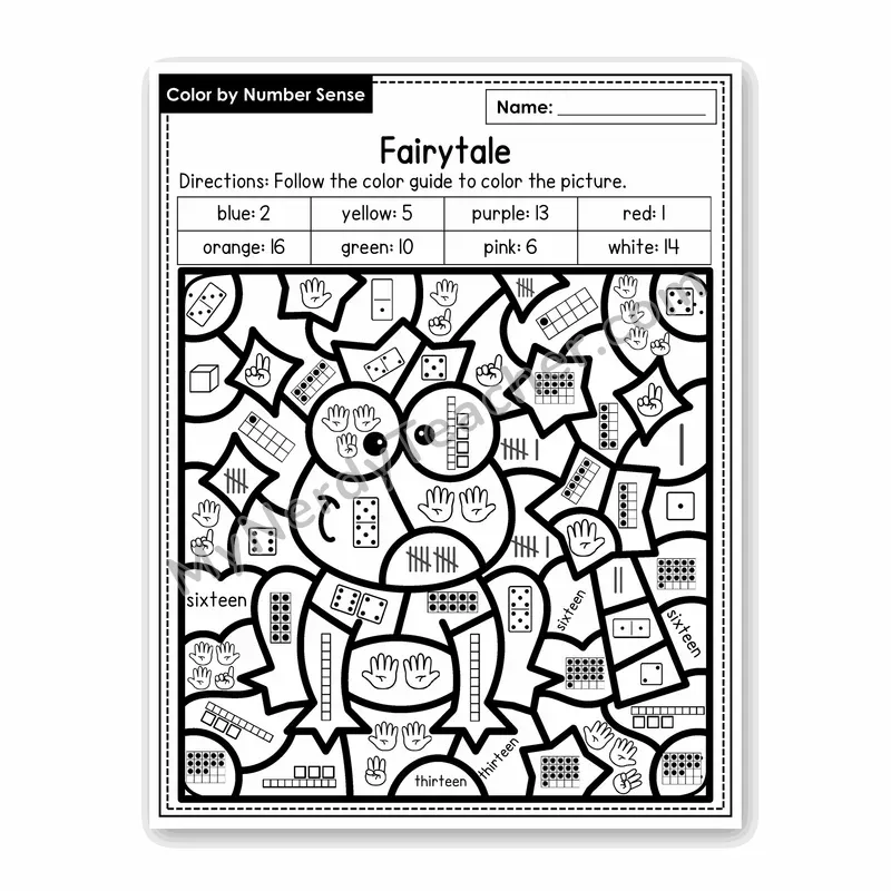 Fairytale Color by Number Sense — Numbers to 20 Worksheet (Set 7)
