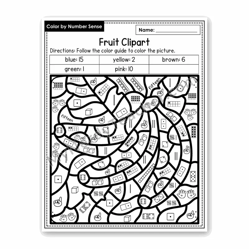Fruit Clipart Color by Number Sense — Numbers to 20 Worksheet (Set 2)