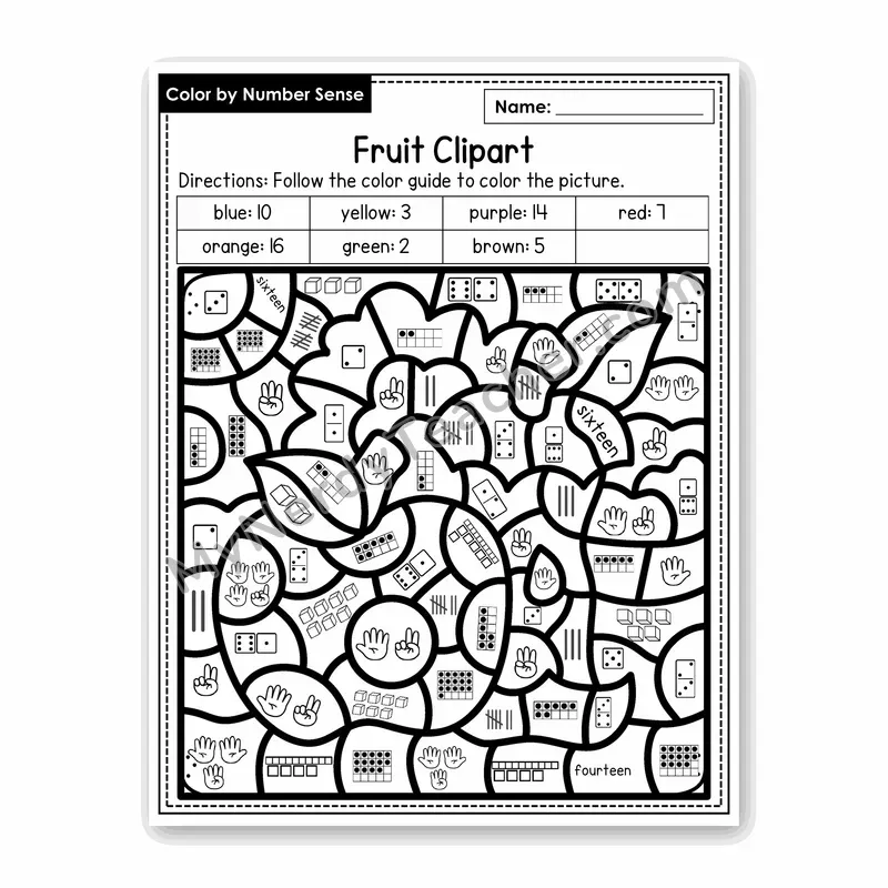 Fruit Clipart Color by Number Sense — Numbers to 20 Worksheet (Set 1)