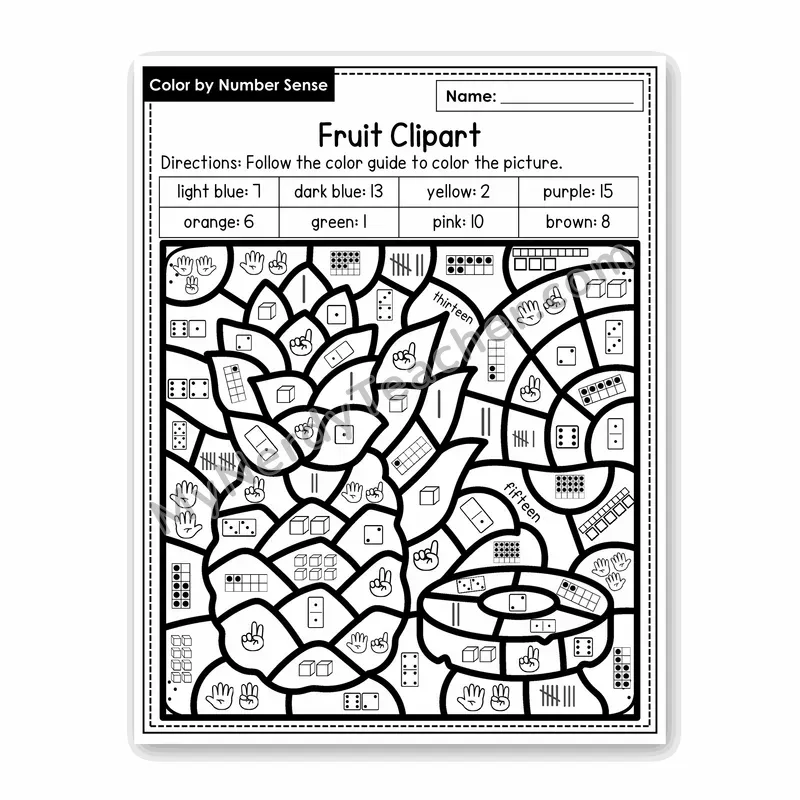 Fruit Clipart Color by Number Sense — Numbers to 20 Worksheet (Set 6)