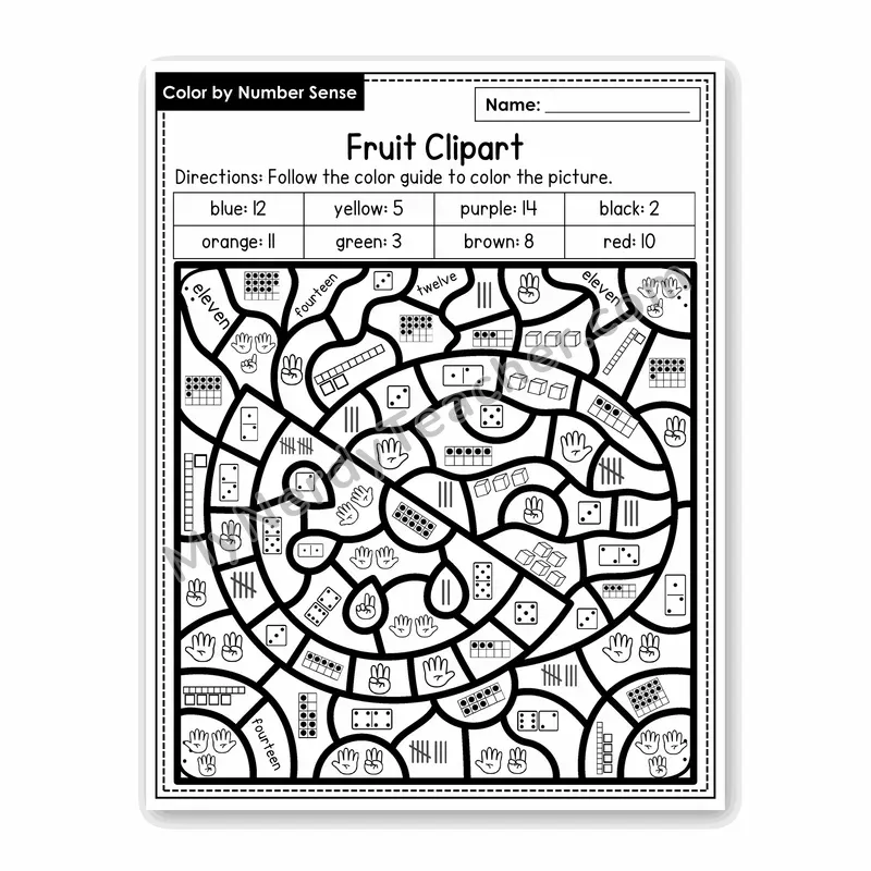 Fruit Clipart Color by Number Sense — Numbers to 20 Worksheet (Set 8)