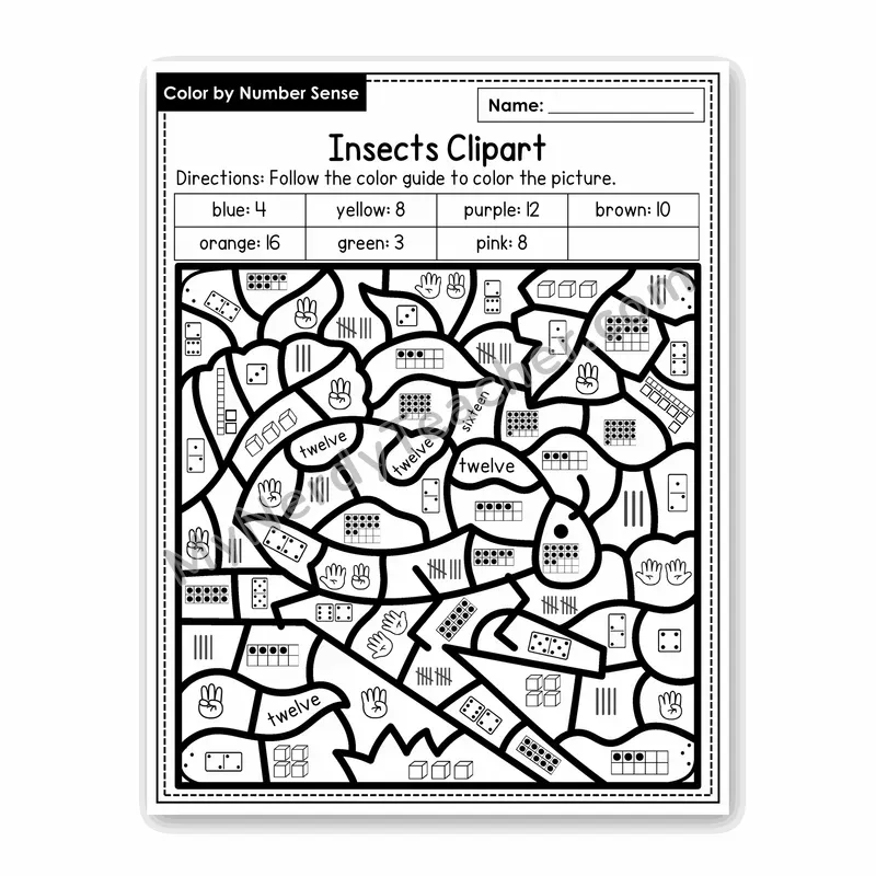 Insects Clipart Color by Number Sense — Numbers to 20 Worksheet (Set 4)