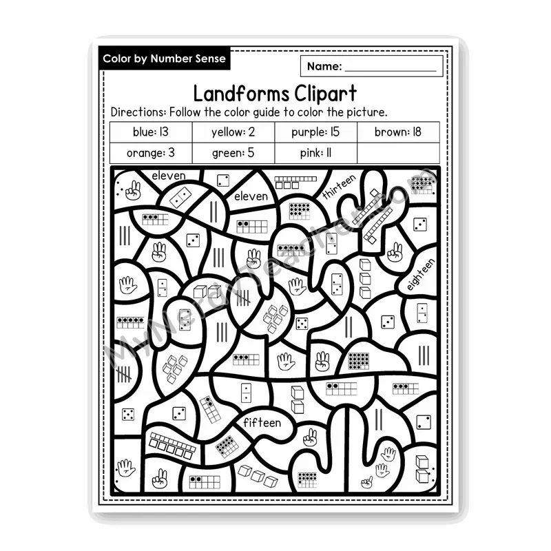 Landforms Clipart Color by Number Sense — Numbers to 20 Worksheet (Set 4)