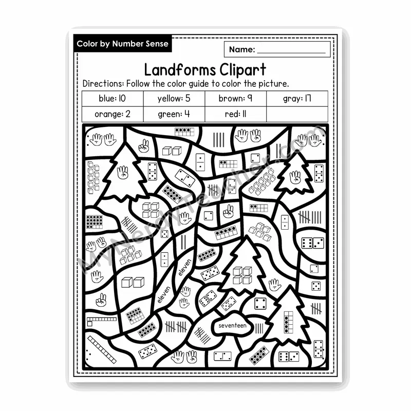 Landforms Clipart Color by Number Sense — Numbers to 20 Worksheet (Set 2)