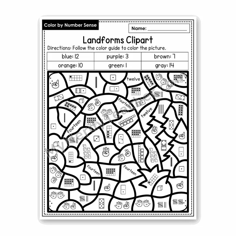 Landforms Clipart Color by Number Sense — Numbers to 20 Worksheet (Set 3)
