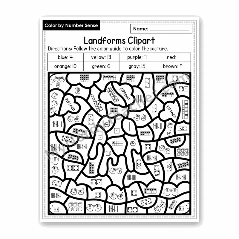 Landforms Clipart Color by Number Sense — Numbers to 20 Worksheet (Set 7)