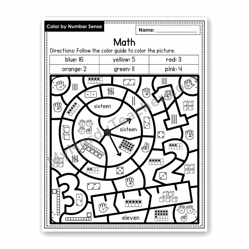 Math Color by Number Sense — Numbers to 20 Worksheet (Set 4)