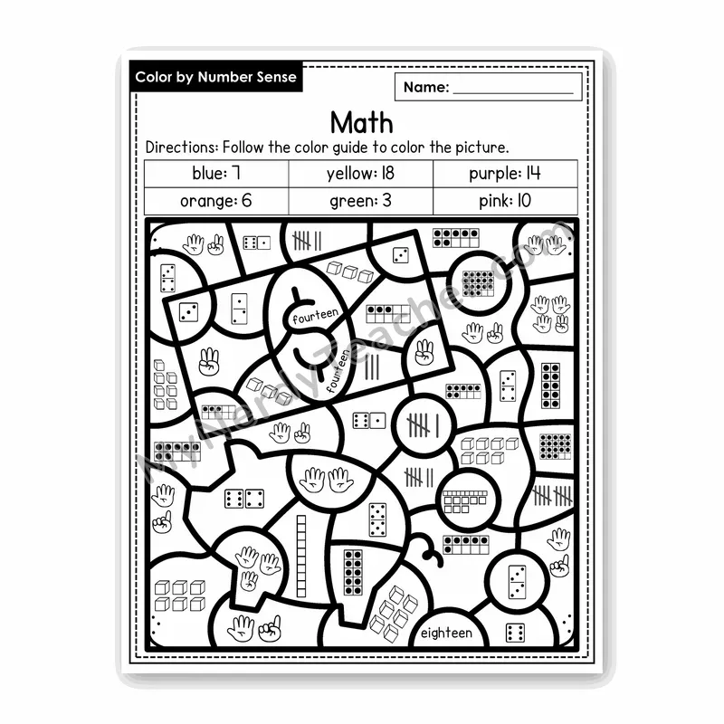 Math Color by Number Sense — Numbers to 20 Worksheet (Set 5)