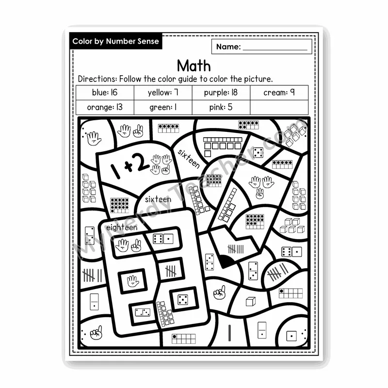 Math Color by Number Sense — Numbers to 20 Worksheet (Set 8)