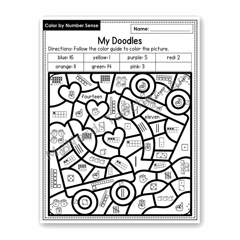 My Doodles Color by Number Sense — Numbers to 20 Worksheet (Set 4)