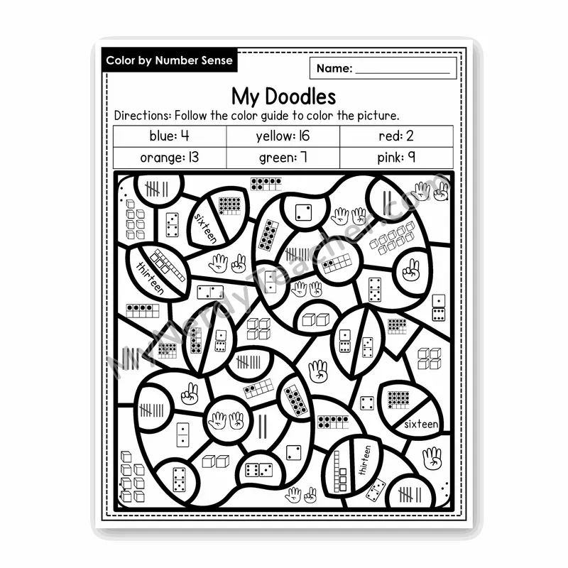 My Doodles Color by Number Sense — Numbers to 20 Worksheet (Set 5)