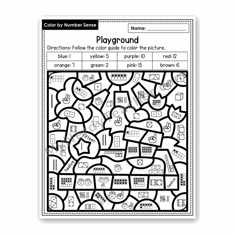 Playground Color by Number Sense — Numbers to 20 Worksheet (Set 8)