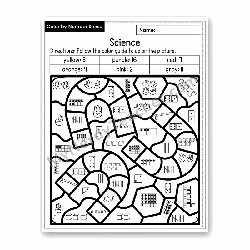 Science Color by Number Sense — Numbers to 20 Worksheet (Set 4)