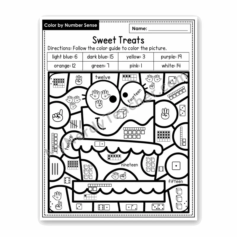 Sweet Treats Color by Number Sense — Numbers to 20 Worksheet (Set 5)