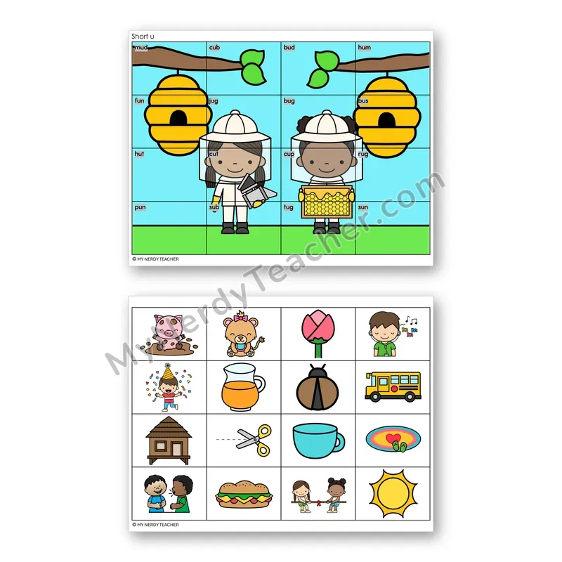 Short U CVC Mystery Picture Puzzle — Color