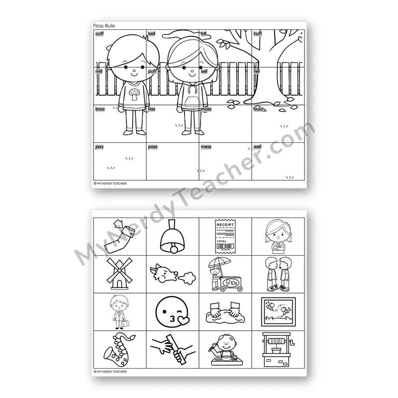 FLOSS Rule (ff, ll, ss, zz) Mystery Picture Puzzle — Black & White