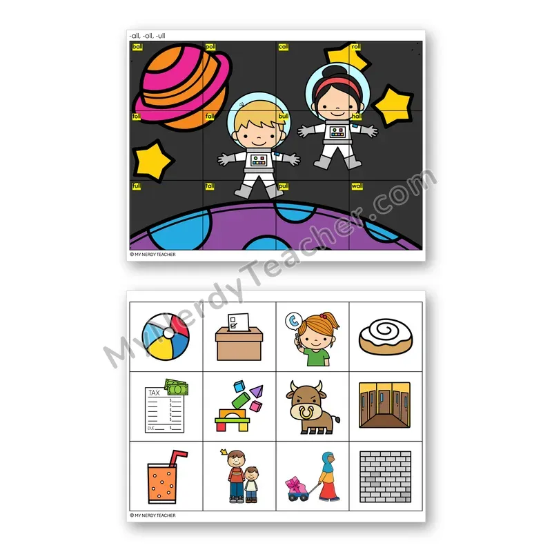 Glued Sounds -all, -oll, -ull Mystery Picture Puzzle — Color