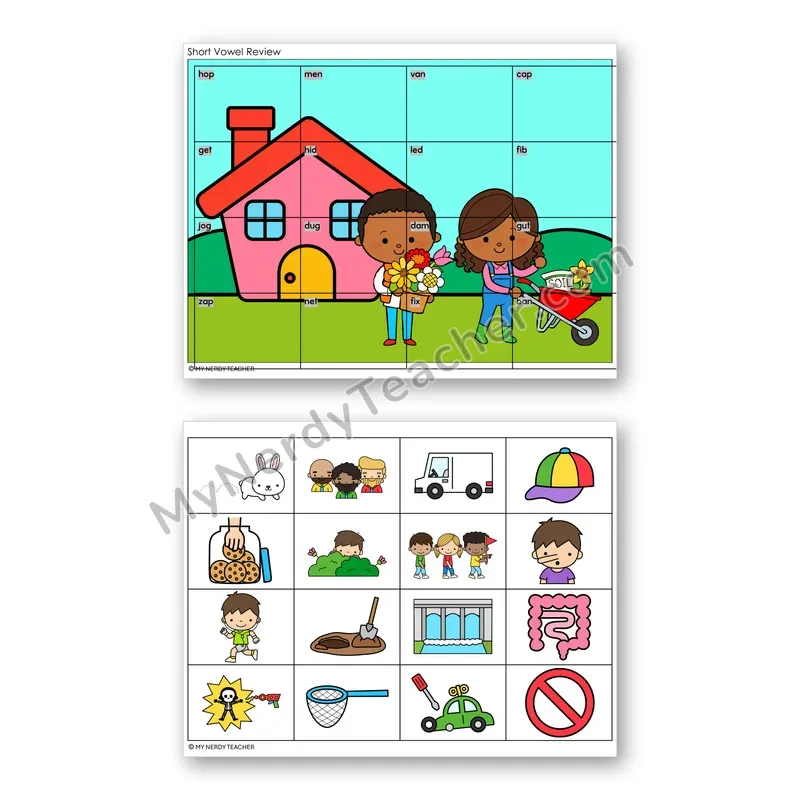 Short Vowels Review CVC Mystery Picture Puzzle — Color