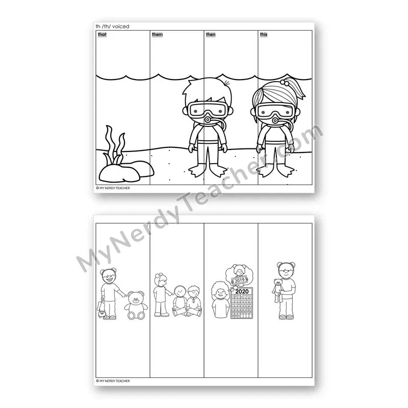 Voiced Digraph TH Mystery Picture Puzzle — Black & White
