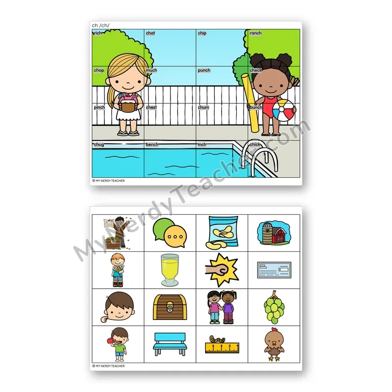 Consonant Digraph CH Mystery Picture Puzzle — Color