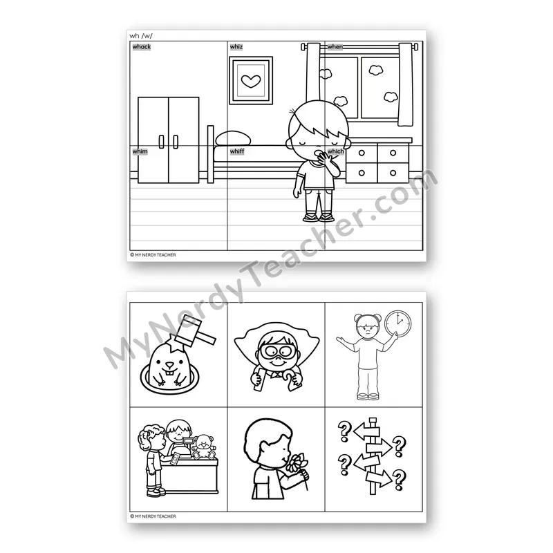 Consonant Digraph WH Mystery Picture Puzzle — Black & White