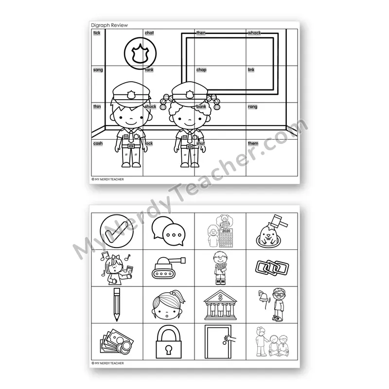 Consonant Digraphs Review Mystery Picture Puzzle — Black & White