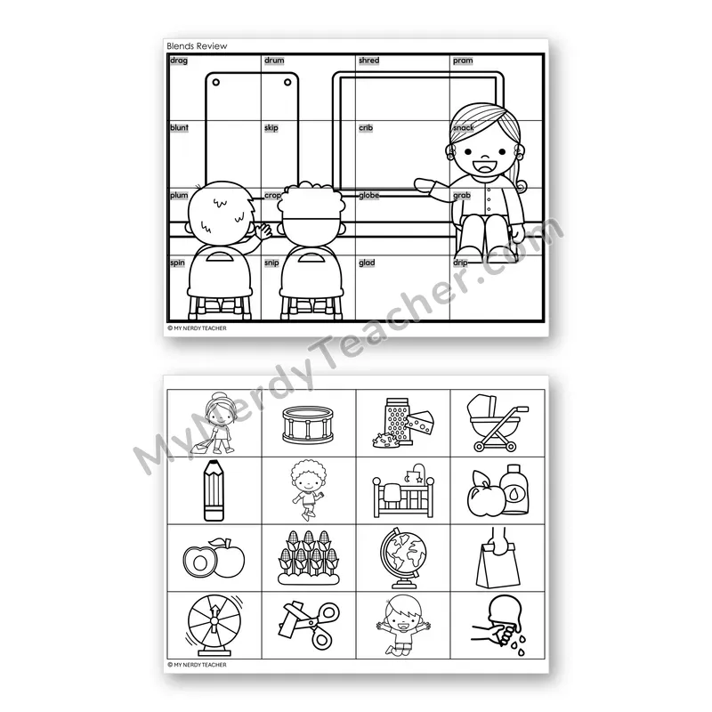 Consonant Blends Review Mystery Picture Puzzle — Black & White