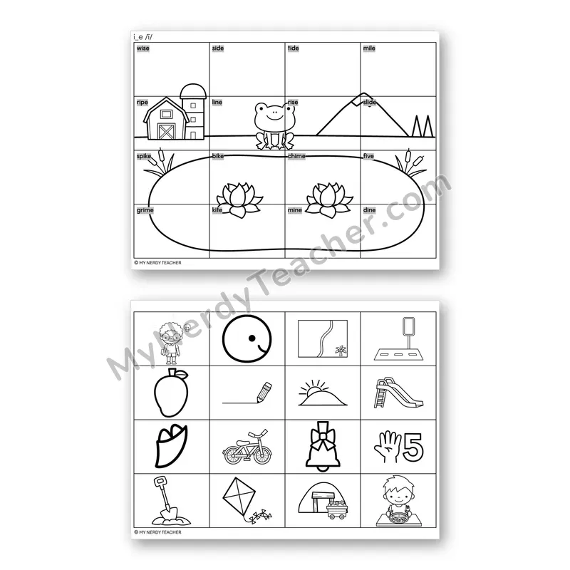 Long I Silent E (i_e) Mystery Picture Puzzle — Black & White