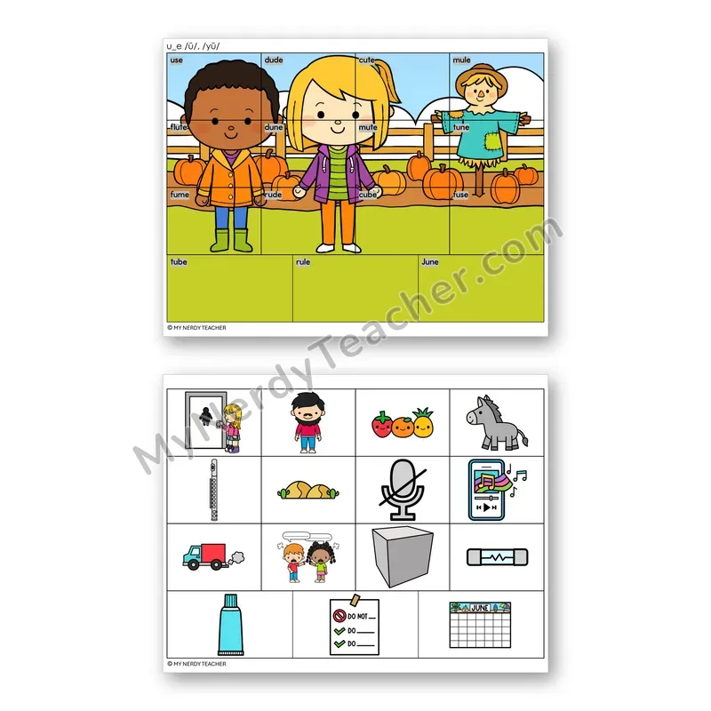 Long U Silent E (u_e) Mystery Picture Puzzle — Color