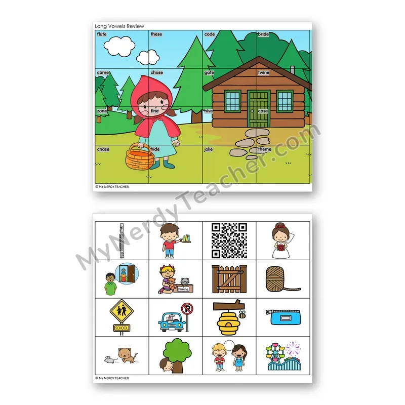 Silent E Long Vowels Review Mystery Picture Puzzle — Color
