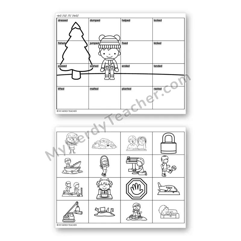 Suffix -ed Mystery Picture Puzzle — Black & White