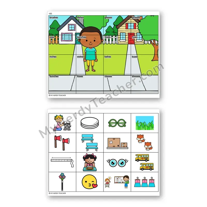 Suffix -es Mystery Picture Puzzle — Color