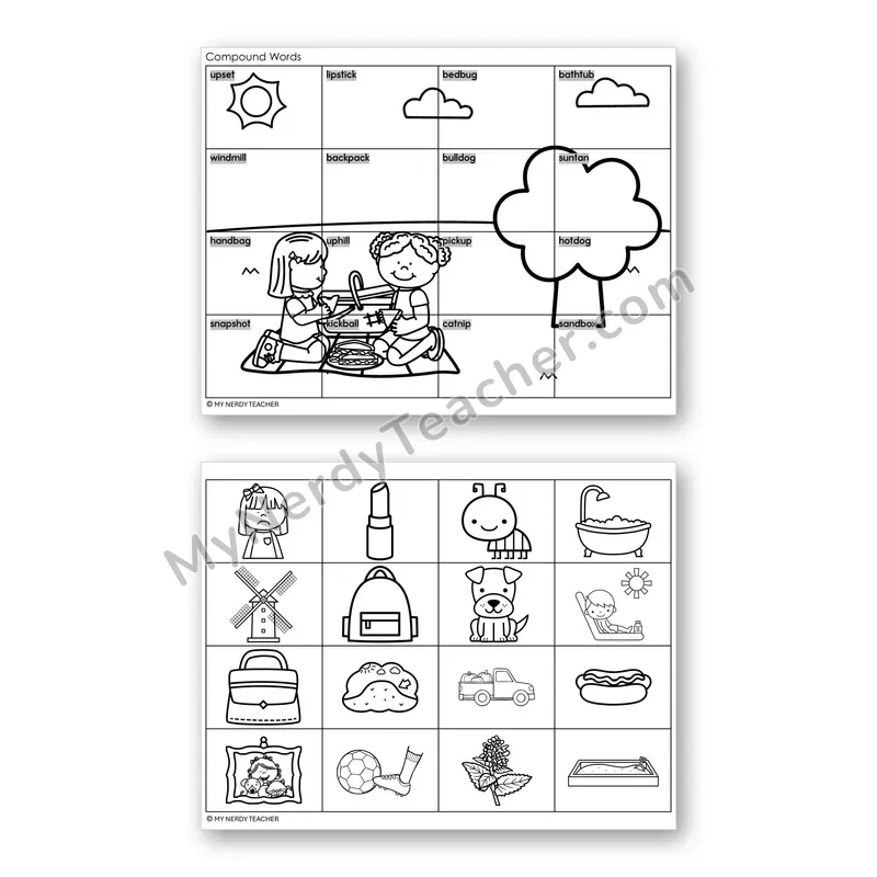 Compound Words Mystery Picture Puzzle — Black & White