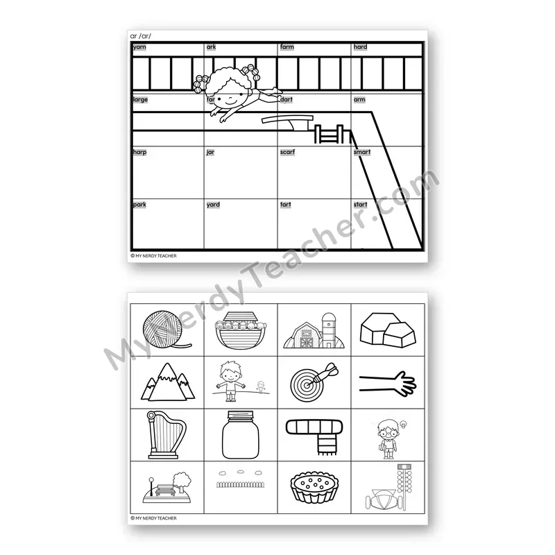 R-Controlled Vowel AR Mystery Picture Puzzle — Black & White