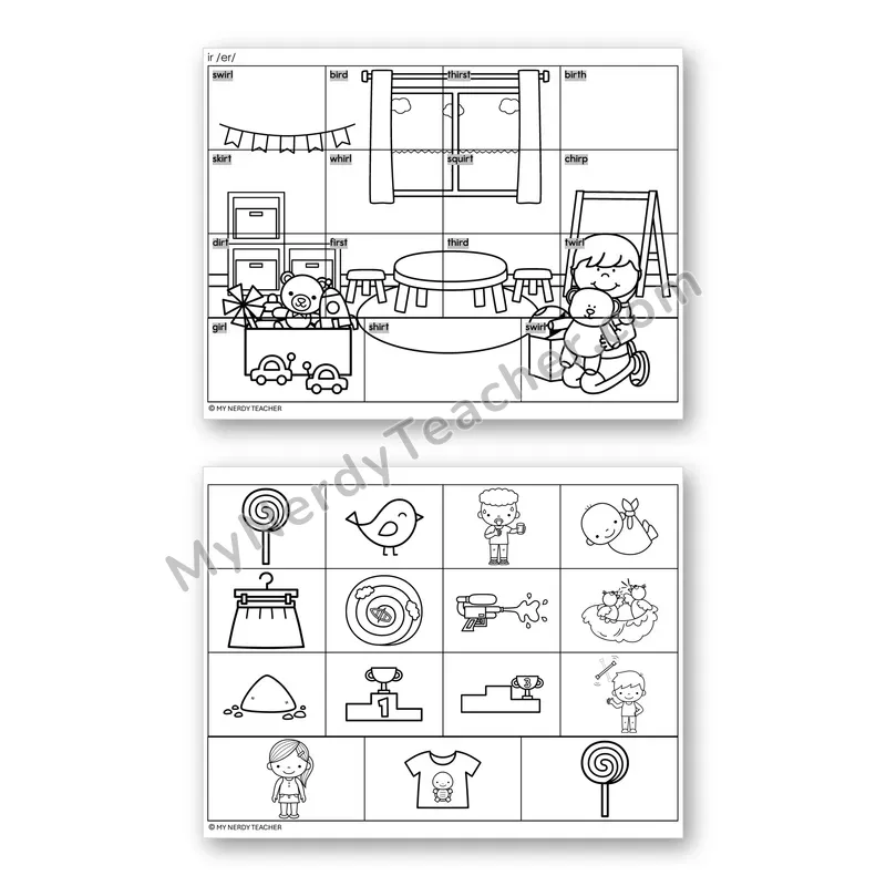R-Controlled Vowel IR Mystery Picture Puzzle — Black & White