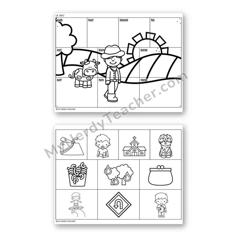 R-Controlled Vowel UR Mystery Picture Puzzle — Black & White