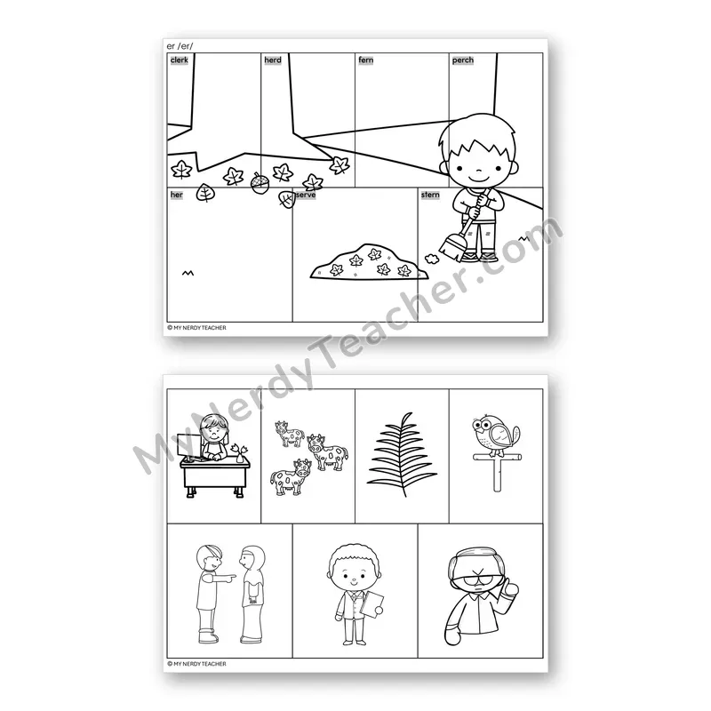 R-Controlled Vowel ER Mystery Picture Puzzle — Black & White