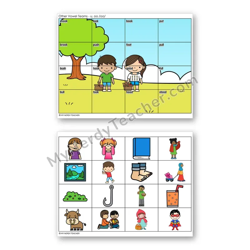 Vowel Teams OO, U (Short oo) Mystery Picture Puzzle — Color