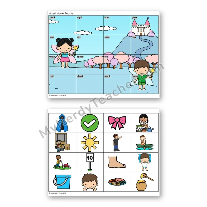 Mixed Long Vowel Teams Review Mystery Picture Puzzle — Color